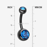 Detail View 1 of Colorline Double Gem Ball Steel Belly Button Ring-Black/Capri Blue