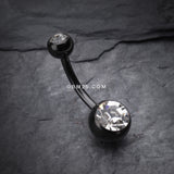 Detail View 2 of Colorline Double Gem Ball Steel Belly Button Ring-Black/Clear