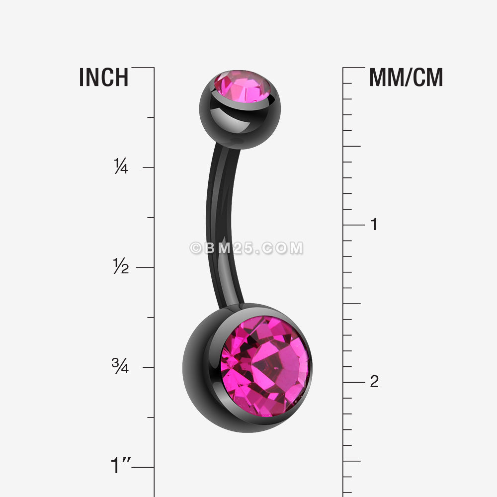 Detail View 1 of Colorline Double Gem Ball Steel Belly Button Ring-Black/Fuchsia