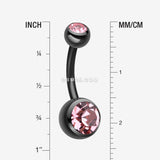 Detail View 1 of Colorline Double Gem Ball Steel Belly Button Ring-Black/Light Pink