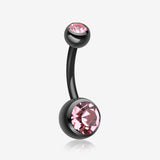 Colorline Double Gem Ball Steel Belly Button Ring-Black/Light Pink