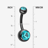Detail View 1 of Colorline Double Gem Ball Steel Belly Button Ring-Black/Teal