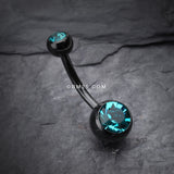 Detail View 2 of Colorline Double Gem Ball Steel Belly Button Ring-Black/Teal