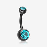Colorline Double Gem Ball Steel Belly Button Ring-Black/Teal