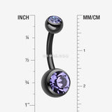 Detail View 1 of Colorline Double Gem Ball Steel Belly Button Ring-Black/Tanzanite