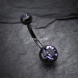 Detail View 2 of Colorline Double Gem Ball Steel Belly Button Ring-Black/Tanzanite