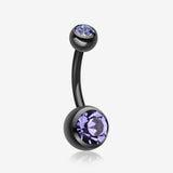 Colorline Double Gem Ball Steel Belly Button Ring-Black/Tanzanite