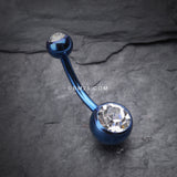 Detail View 2 of Colorline Double Gem Ball Steel Belly Button Ring-Blue/Clear