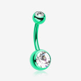 Colorline Double Gem Ball Steel Belly Button Ring-Green/Clear