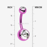 Detail View 1 of Colorline Double Gem Ball Steel Belly Button Ring-Purple/Clear