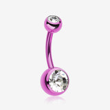 Colorline Double Gem Ball Steel Belly Button Ring-Purple/Clear