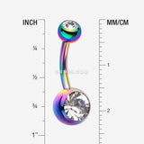 Detail View 1 of Colorline Double Gem Ball Steel Belly Button Ring-Rainbow/Clear