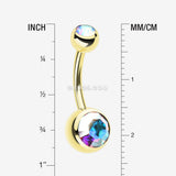 Detail View 1 of Gold PVD Double Gem Ball Steel Belly Button Ring-Aurora Borealis