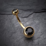 Detail View 2 of Gold PVD Double Gem Ball Steel Belly Button Ring-Black