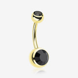 Gold PVD Double Gem Ball Steel Belly Button Ring-Black