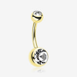 Gold PVD Double Gem Ball Steel Belly Button Ring-Clear Gem