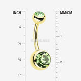 Detail View 1 of Gold PVD Double Gem Ball Steel Belly Button Ring-Light Green