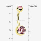 Detail View 1 of Gold PVD Double Gem Ball Steel Belly Button Ring-Light Pink