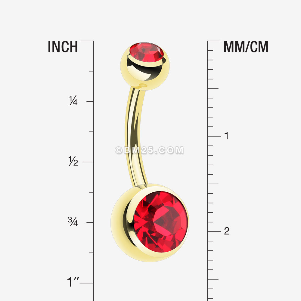 Detail View 1 of Gold PVD Double Gem Ball Steel Belly Button Ring-Red