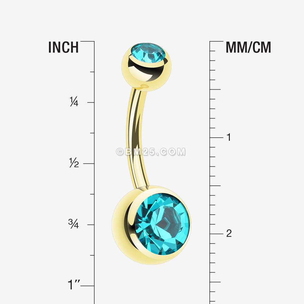 Detail View 1 of Gold PVD Double Gem Ball Steel Belly Button Ring-Teal