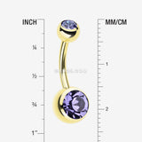Detail View 1 of Gold PVD Double Gem Ball Steel Belly Button Ring-Tanzanite