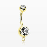 Gold PVD 'Add-On Dangle' Gem Ball Belly Button Ring-Clear