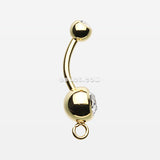 Gold PVD 'Add-On Dangle' Gem Ball Belly Button Ring-Clear