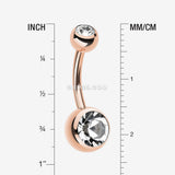 Detail View 1 of Rose Gold Double Gem Ball Steel Belly Button Ring-Clear Gem