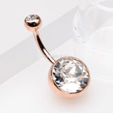 Detail View 2 of Rose Gold Giant Sparkle Gem Ball Belly Button Ring-Clear Gem