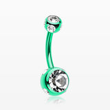 Colorline Aurora Gem Ball Steel Belly Button Ring-Green/Clear