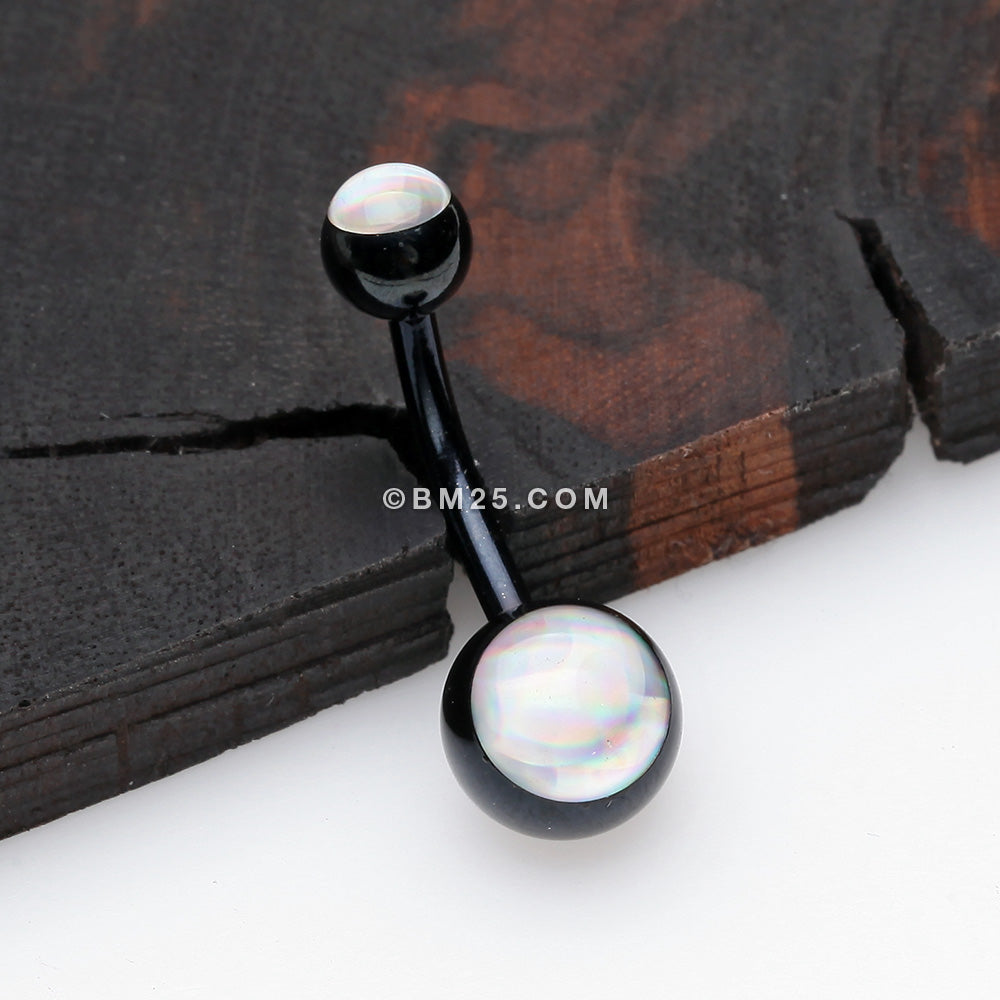 Detail View 2 of Colorline Hologram Sparkle Steel Belly Button Ring-Black/Clear