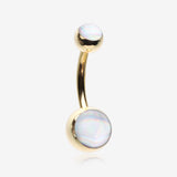 Golden Hologram Sparkle Steel Belly Button Ring-Clear Gem