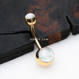 Detail View 2 of Golden Hologram Sparkle Steel Belly Button Ring-Clear Gem