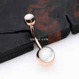 Detail View 2 of Rose Gold Hologram Sparkle Steel Belly Button Ring-Clear Gem