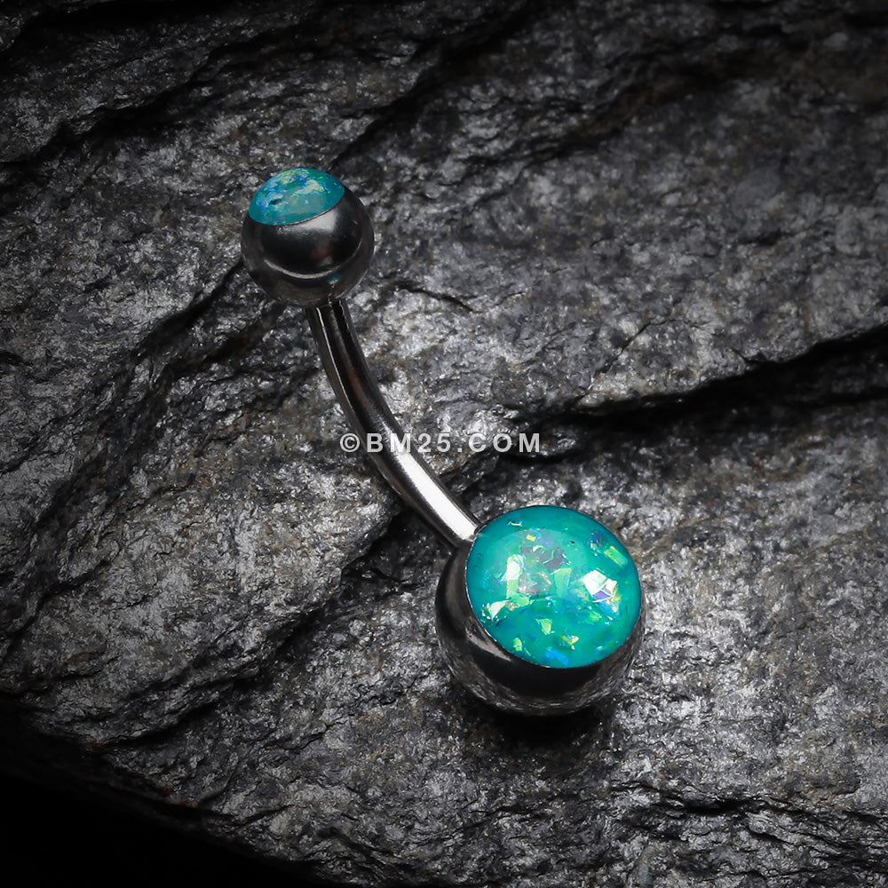 Detail View 2 of Opal Sparkle Shower Basic Belly Button Ring-Teal