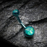 Detail View 2 of Colorline Opal Sparkle Shower Belly Button Ring-Teal