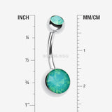 Detail View 1 of Opalite Double Gem Ball Steel Belly Button Ring-Pacific Opal