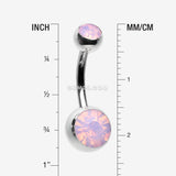 Detail View 1 of Opalite Double Gem Ball Steel Belly Button Ring-Rose Water