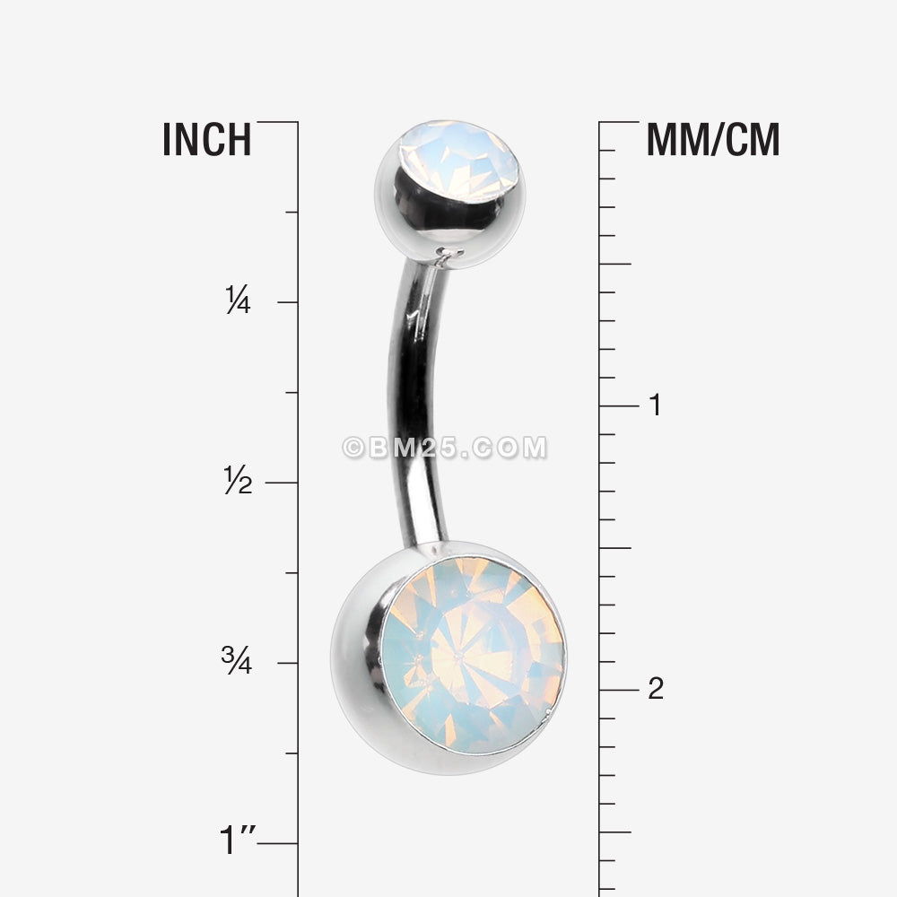 Detail View 1 of Opalite Double Gem Ball Steel Belly Button Ring-White