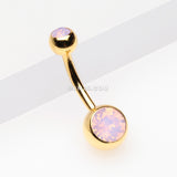 Detail View 2 of Golden Opalite Double Gem Ball Steel Belly Button Ring-Rose Water