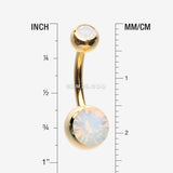 Detail View 1 of Golden Opalite Double Gem Ball Steel Belly Button Ring-White