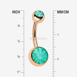 Detail View 1 of Rose Gold Opalite Double Gem Ball Steel Belly Button Ring-Pacific Opal