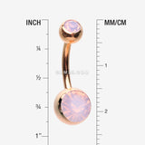 Detail View 1 of Rose Gold Opalite Double Gem Ball Steel Belly Button Ring-Rose Water