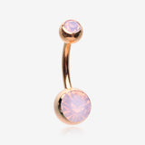 Rose Gold Opalite Double Gem Ball Steel Belly Button Ring