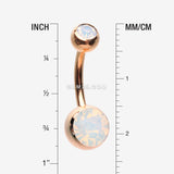 Detail View 1 of Rose Gold Opalite Double Gem Ball Steel Belly Button Ring-White