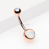 Detail View 2 of Rose Gold Opalite Double Gem Ball Steel Belly Button Ring-White