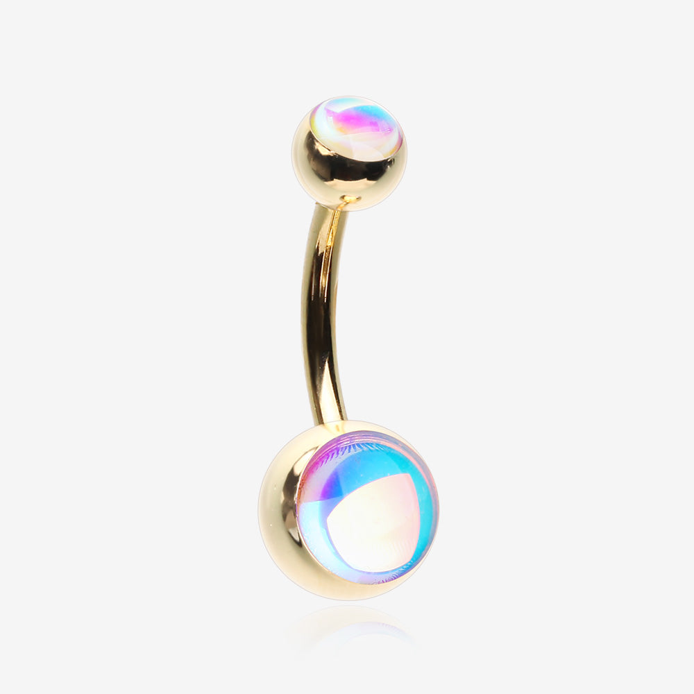 Golden Iridescent Revo Sparkle Belly Button Ring-Rainbow/Multi-Color