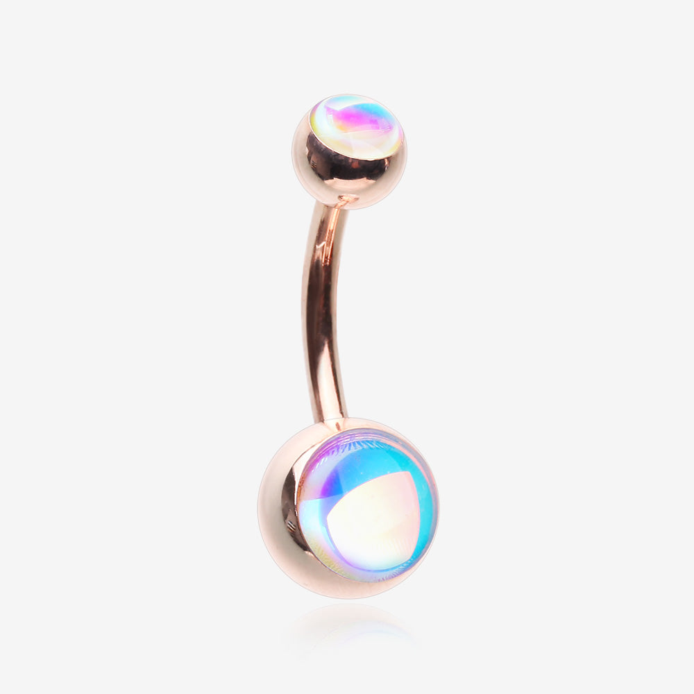 Rose Gold Iridescent Revo Sparkle Belly Button Ring-Rainbow/Multi-Color