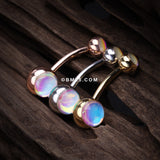 Detail View 4 of Rose Gold Iridescent Revo Sparkle Belly Button Ring-Rainbow/Multi-Color