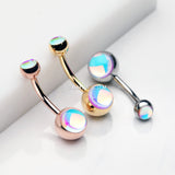 Detail View 3 of Rose Gold Iridescent Revo Sparkle Belly Button Ring-Rainbow/Multi-Color